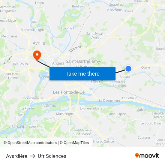 Avardière to Ufr Sciences map