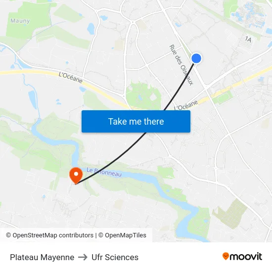 Plateau Mayenne to Ufr Sciences map