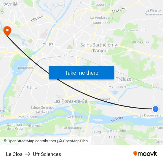 Le Clos to Ufr Sciences map