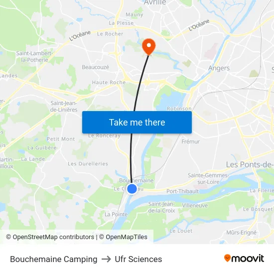 Bouchemaine Camping to Ufr Sciences map
