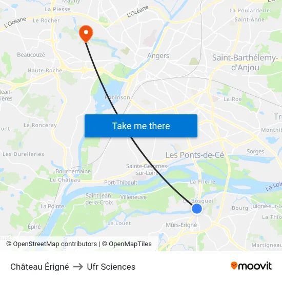 Château Érigné to Ufr Sciences map