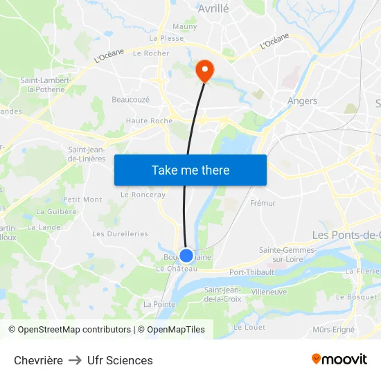 Chevrière to Ufr Sciences map