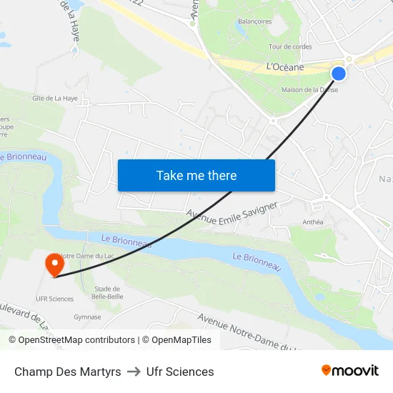 Champ Des Martyrs to Ufr Sciences map