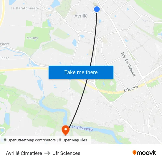 Avrillé Cimetière to Ufr Sciences map