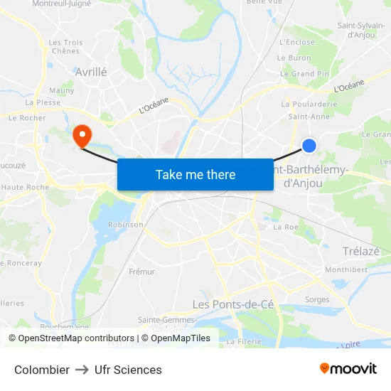 Colombier to Ufr Sciences map