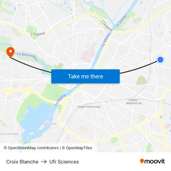 Croix Blanche to Ufr Sciences map