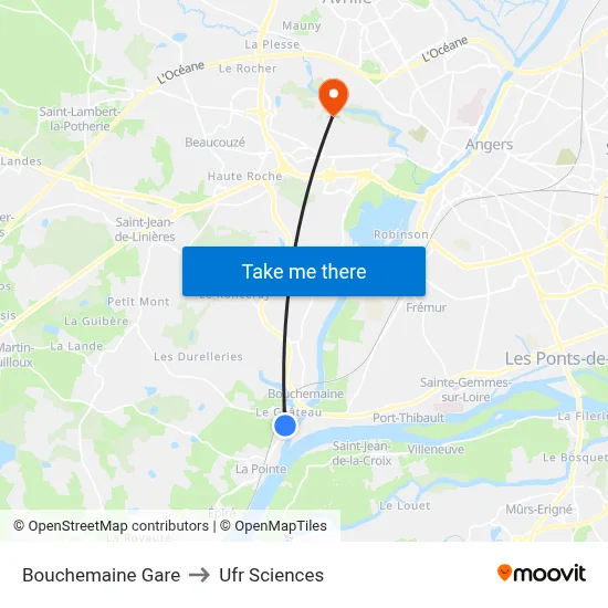 Bouchemaine Gare to Ufr Sciences map