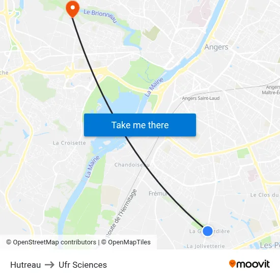 Hutreau to Ufr Sciences map