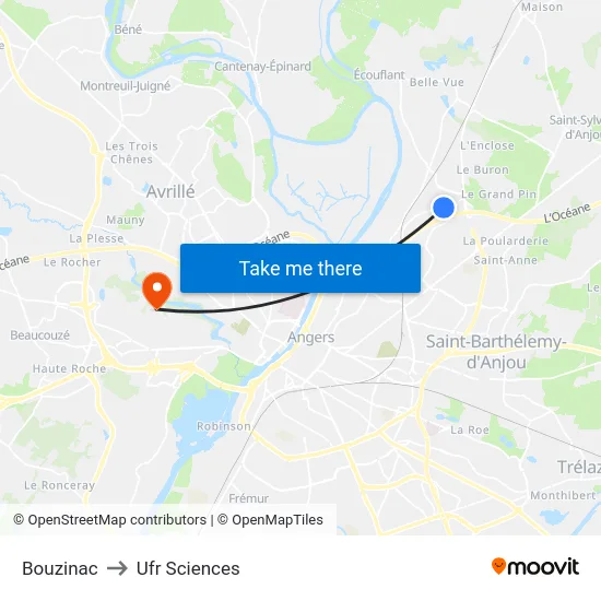 Bouzinac to Ufr Sciences map