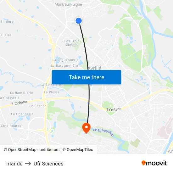 Irlande to Ufr Sciences map