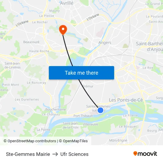 Ste-Gemmes Mairie to Ufr Sciences map