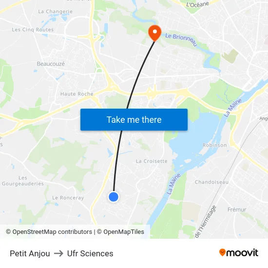 Petit Anjou to Ufr Sciences map