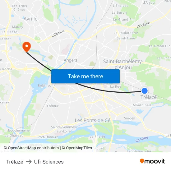 Trélazé to Ufr Sciences map