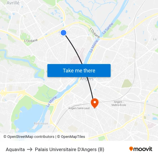 Aquavita to Palais Universitaire D'Angers (B) map