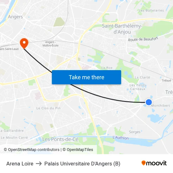 Arena Loire to Palais Universitaire D'Angers (B) map