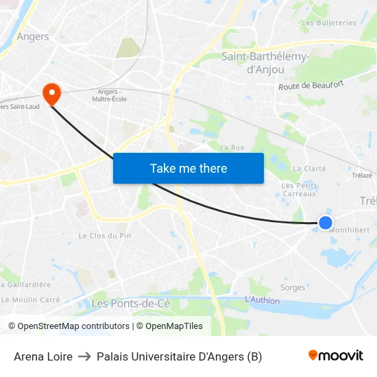 Arena Loire to Palais Universitaire D'Angers (B) map