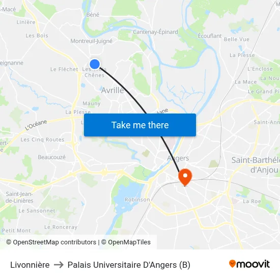 Livonnière to Palais Universitaire D'Angers (B) map