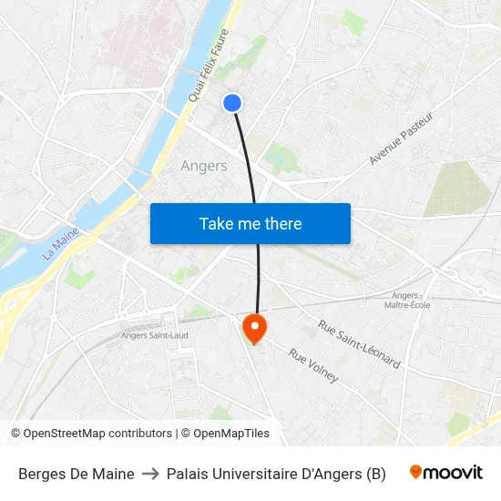 Berges De Maine to Palais Universitaire D'Angers (B) map