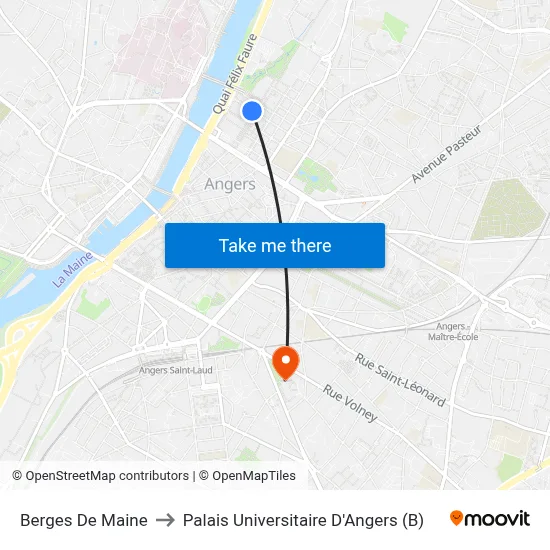 Berges De Maine to Palais Universitaire D'Angers (B) map