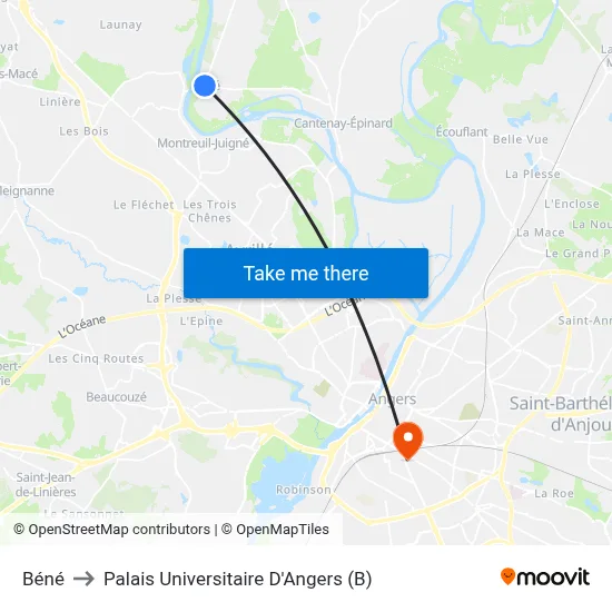 Béné to Palais Universitaire D'Angers (B) map
