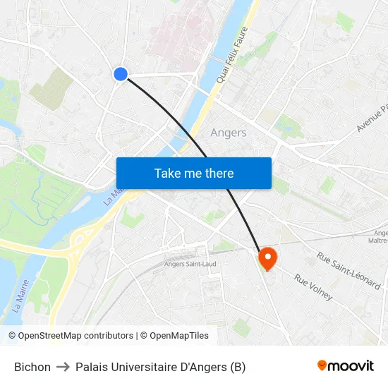 Bichon to Palais Universitaire D'Angers (B) map