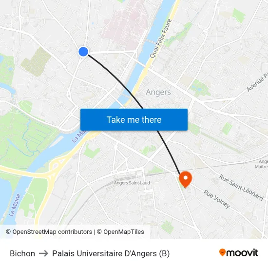 Bichon to Palais Universitaire D'Angers (B) map