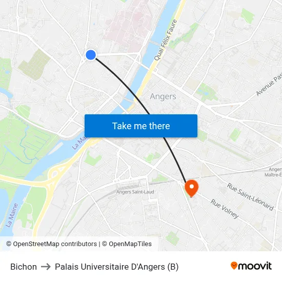 Bichon to Palais Universitaire D'Angers (B) map