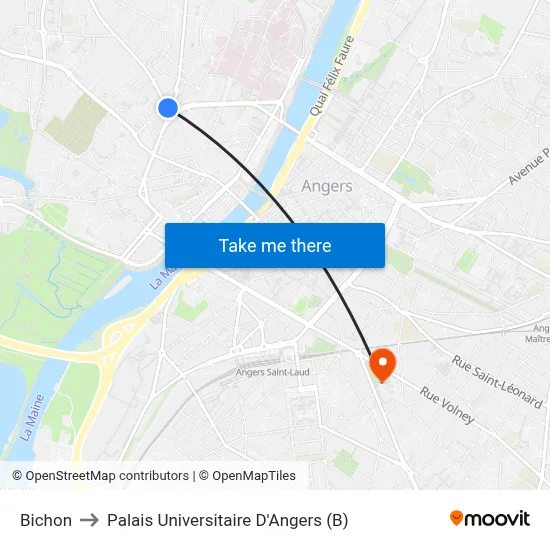 Bichon to Palais Universitaire D'Angers (B) map
