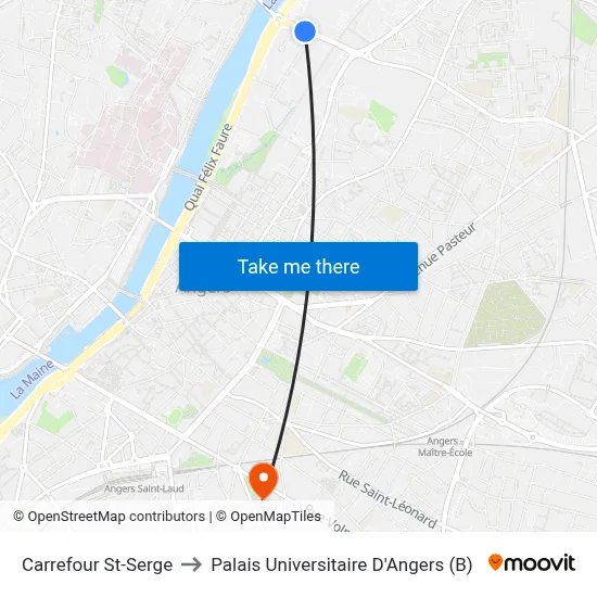 Carrefour St-Serge to Palais Universitaire D'Angers (B) map