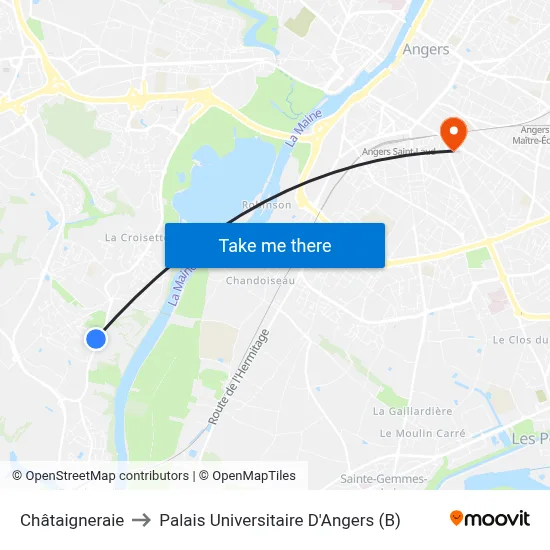 Châtaigneraie to Palais Universitaire D'Angers (B) map