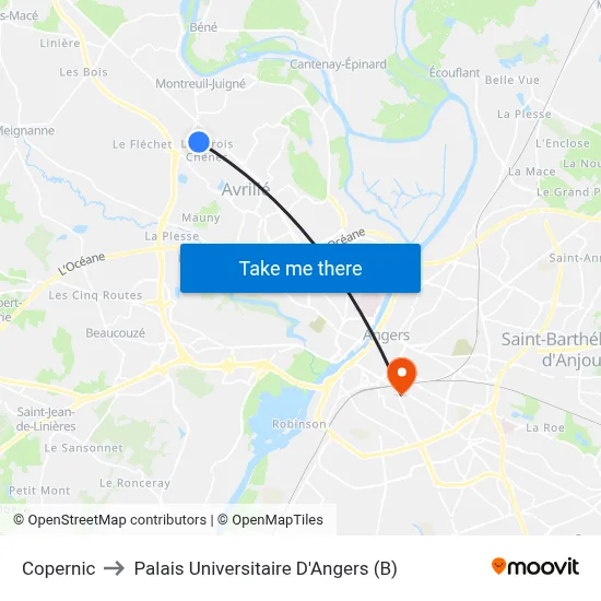 Copernic to Palais Universitaire D'Angers (B) map