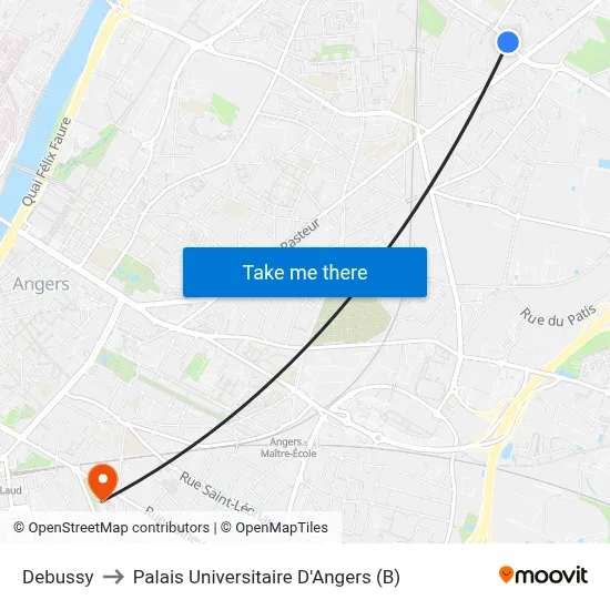 Debussy to Palais Universitaire D'Angers (B) map