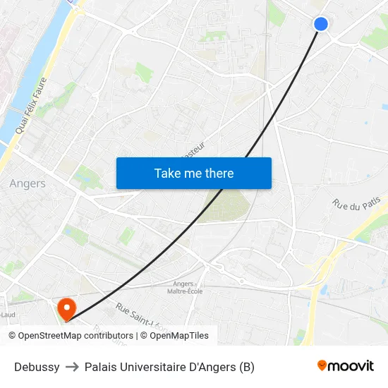 Debussy to Palais Universitaire D'Angers (B) map