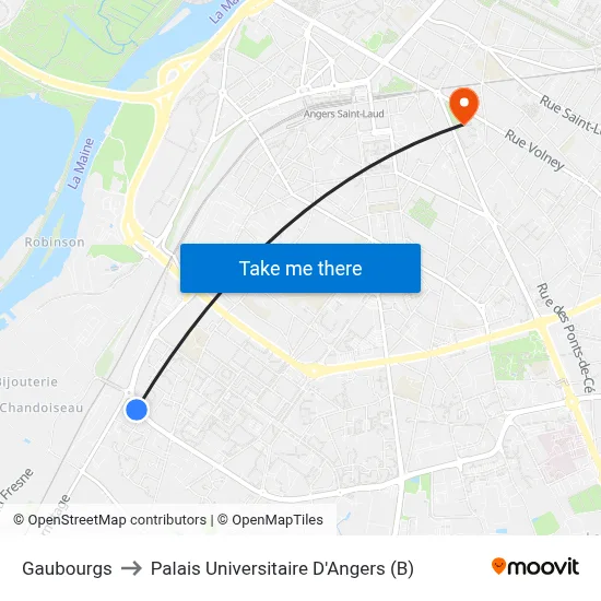 Gaubourgs to Palais Universitaire D'Angers (B) map
