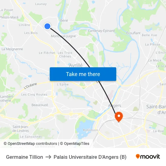 Germaine Tillion to Palais Universitaire D'Angers (B) map
