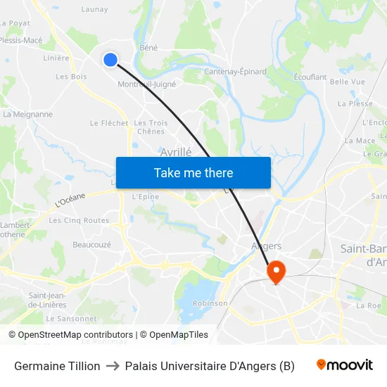 Germaine Tillion to Palais Universitaire D'Angers (B) map