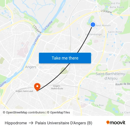 Hippodrome to Palais Universitaire D'Angers (B) map