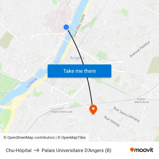 Chu-Hôpital to Palais Universitaire D'Angers (B) map