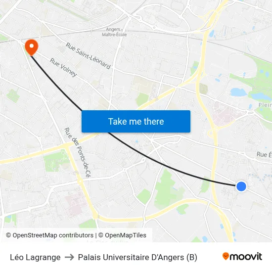 Léo Lagrange to Palais Universitaire D'Angers (B) map