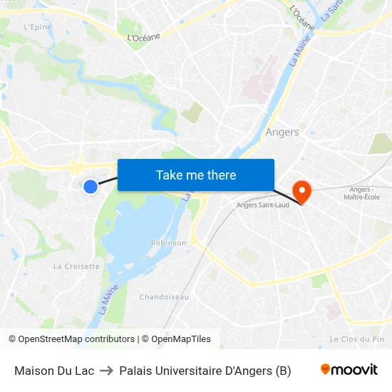 Maison Du Lac to Palais Universitaire D'Angers (B) map