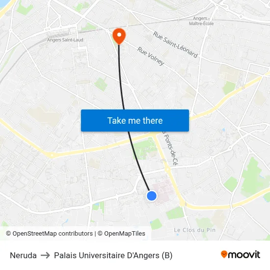 Neruda to Palais Universitaire D'Angers (B) map