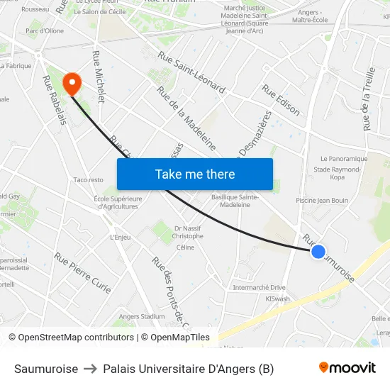 Saumuroise to Palais Universitaire D'Angers (B) map