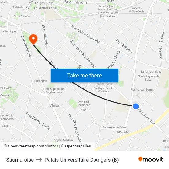 Saumuroise to Palais Universitaire D'Angers (B) map