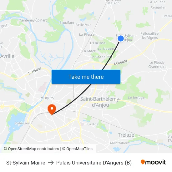 St-Sylvain Mairie to Palais Universitaire D'Angers (B) map