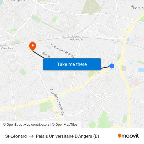 St-Léonard to Palais Universitaire D'Angers (B) map