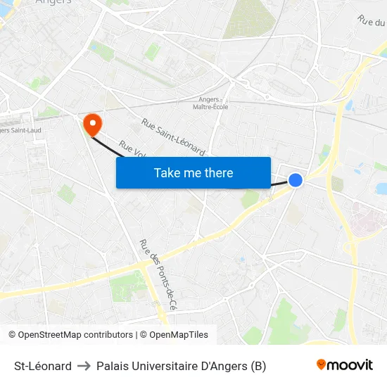 St-Léonard to Palais Universitaire D'Angers (B) map