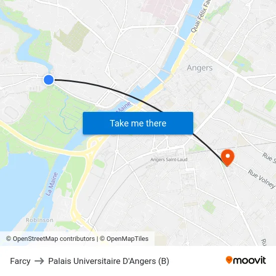 Farcy to Palais Universitaire D'Angers (B) map