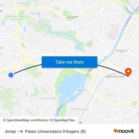 Amipi to Palais Universitaire D'Angers (B) map