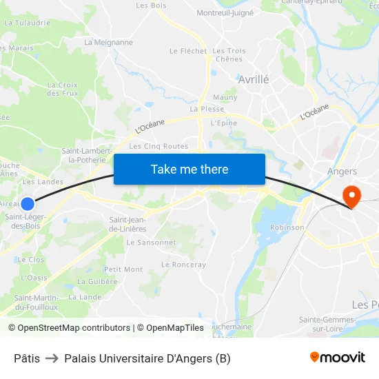 Pâtis to Palais Universitaire D'Angers (B) map