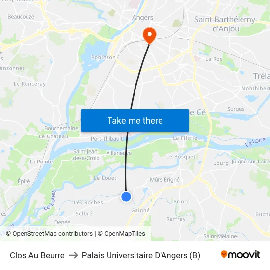 Clos Au Beurre to Palais Universitaire D'Angers (B) map